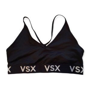 VICTORIA'S SECRET VSX SPORT BLACK BAND LOGO UNPADDED SPORTS BRA SIZE L-RUN SMALL